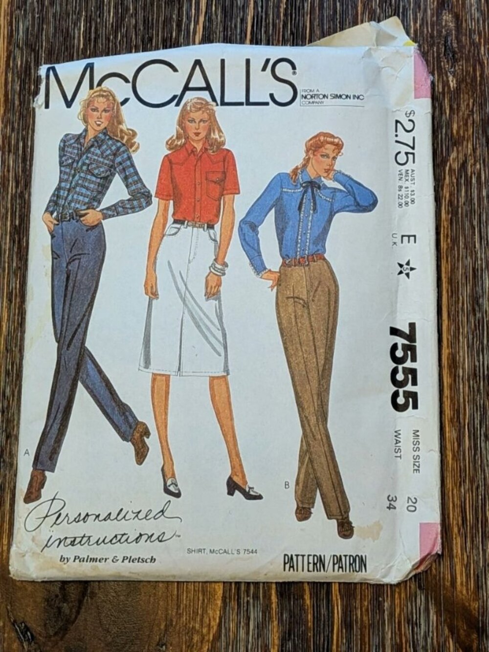 McCall's 7555 Misses Sz 20 Western Jean Skirt Pant Pattern Palmer Pletsch